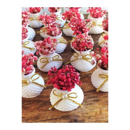 Official Nikah Nişan Söz Kına Şeker Hediyelik Taştan Mini Vazo Kuruçiçekli - 25 Adet