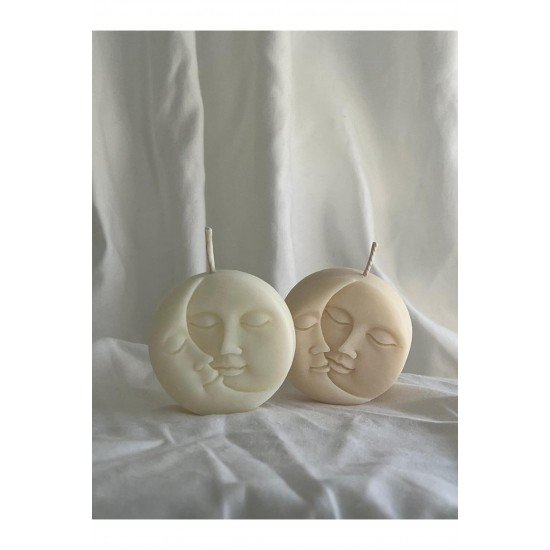 Bernamioffcial 3 Adet Ay Ve Güneş Doğal Soya Mum Kokulu - Beyaz Renk 3 Adet Set Dekoratif Hediyelik