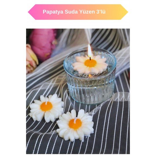 Papatya Suda Yüzen 3’lü Set Mum Papatyalı Mum