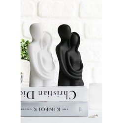 Sİyah&Beyaz 2li Sarılan Çift Heykeli Dekoratif Sevgili Biblo Sarılan Çift Masa süsü