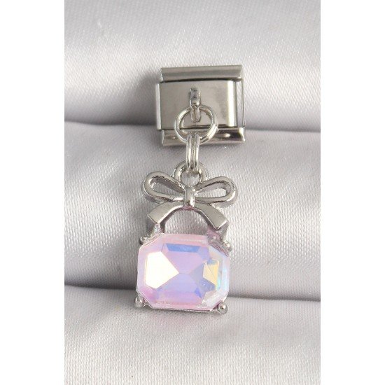 Özel Çelik Renk Pembe Zirkon Taşlı Çanta Model Nomination Charm Fırsat!!!