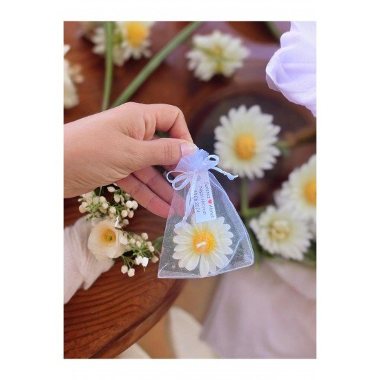 20 Adet Süslemeli Kese Papatya Mum, Nikah Şekeri, Doğum, Sünnet, Düğün Nişan Söz, Kına, Doğum Günü