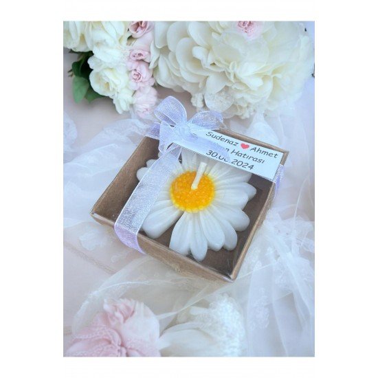 Mum, Nikah Şekeri, Doğum, Düğün Nişan Söz, Kına, Doğum Günü 20 Adet Papatya Kurdele Süslemeli Mum