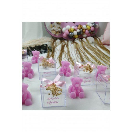 Söz Hediyelik Mumlar Çiçekli Ayıcık Hediyelik Mum, Nikah, Doğum, Sünnet, Düğün Nişan Söz 10 Adet