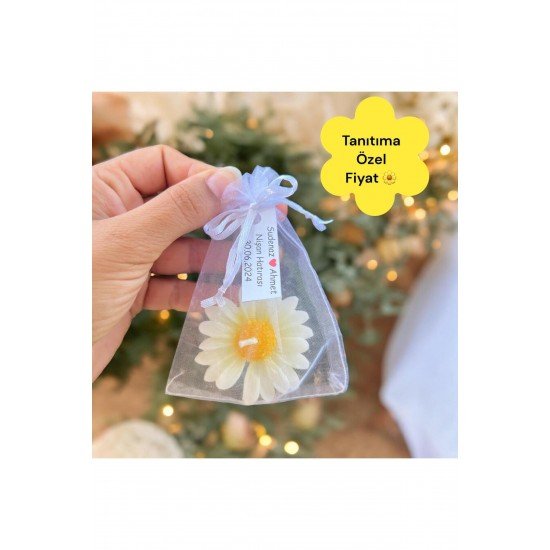 20 Adet Süslemeli Kese Papatya Mum, Nikah Şekeri, Doğum, Sünnet, Düğün Nişan Söz, Kına, Doğum Günü