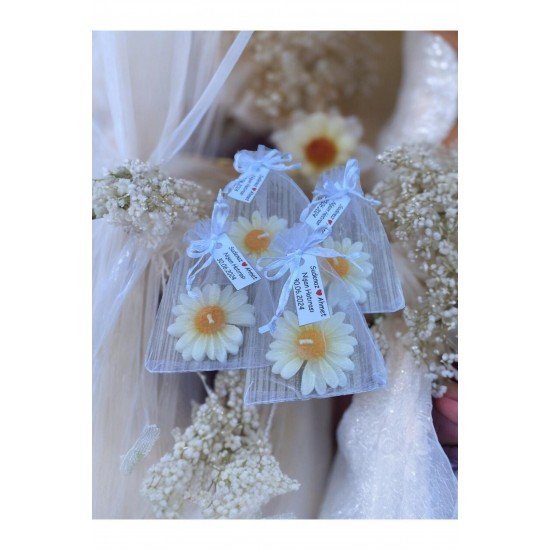 20 Adet Süslemeli Kese Papatya Mum, Nikah Şekeri, Doğum, Sünnet, Düğün Nişan Söz, Kına, Doğum Günü