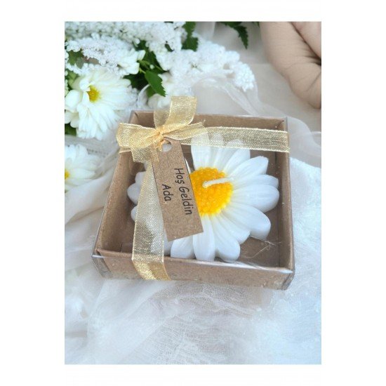 Mum, Nikah Şekeri, Doğum, Düğün Nişan Söz, Kına, Doğum Günü 20 Adet Papatya Kurdele Süslemeli Mum