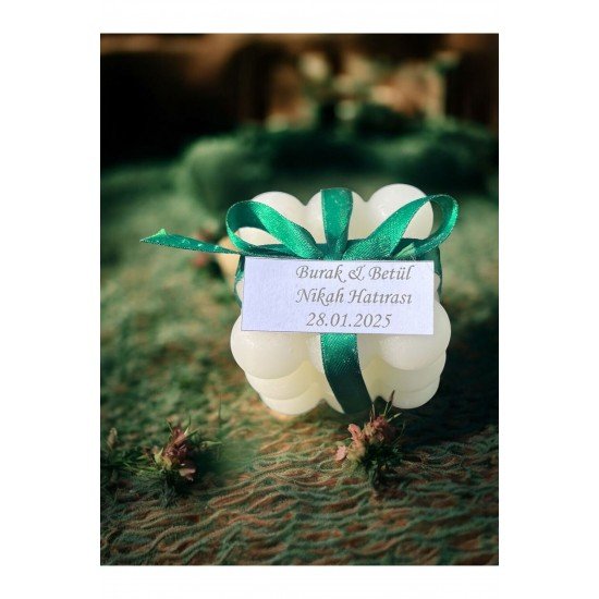 10 Adet Büyük Boy Bubble Mum Kurdele Detaylı Etiketli Hediyelik Söz, Nişan, Düğün, Hediyelik