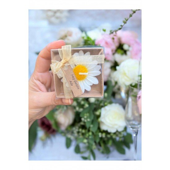 Mum, Nikah Şekeri, Doğum, Düğün Nişan Söz, Kına, Doğum Günü 20 Adet Papatya Kurdele Süslemeli Mum