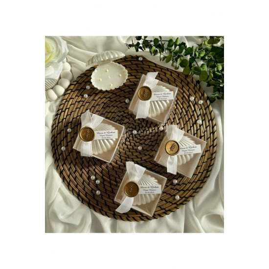 Mühür Detaylı Kutulu İncili İstiridye Mum Söz, Nişan, Nikah, Doğum günü, Düğün, Hediyelik -15 Adet