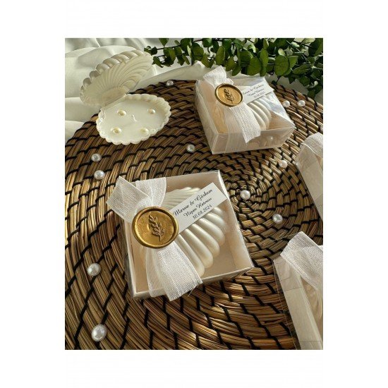 Mühür Detaylı Kutulu İncili İstiridye Mum Söz, Nişan, Nikah, Doğum günü, Düğün, Hediyelik -15 Adet