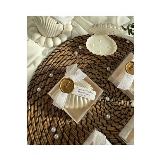 Mühür Detaylı Kutulu İncili İstiridye Mum Söz, Nişan, Nikah, Doğum günü, Düğün, Hediyelik -15 Adet