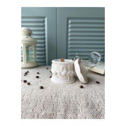 Dekoratif Seramik Kapaklı Beyaz Kabartmalı Atlı Karınca  Alçı  Mum