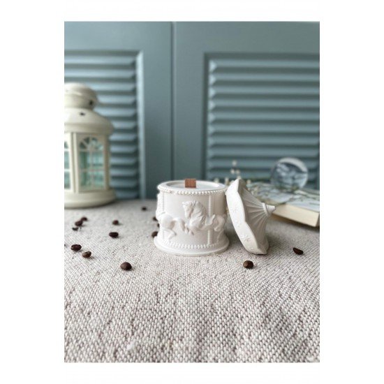 Dekoratif Seramik Kapaklı Beyaz Kabartmalı Atlı Karınca  Alçı  Mum