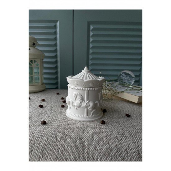Dekoratif Seramik Kapaklı Beyaz Kabartmalı Atlı Karınca  Alçı  Mum