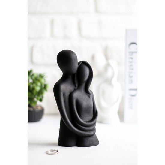 BernamiOfficial Blue Avm Siyah Sarılan Çift Heykeli Dekoratif Sevgili Biblo Sarılançift