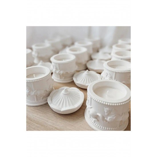 Dekoratif Seramik Kapaklı Beyaz Kabartmalı Atlı Karınca  Alçı  Mum