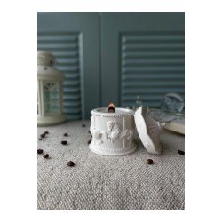 Dekoratif Seramik Kapaklı Beyaz Kabartmalı Atlı Karınca  Alçı  Mum