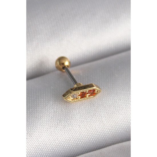 Özel Çelik Gold Renk Turuncu Zirkon Taşlı Tragus Piercing Fırsat!!!