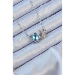 Özel Çelik Zincir Renk Ay Tasarımlı Renkli Zirkon Taşlı Çiçek Kolye Fırsat!!!