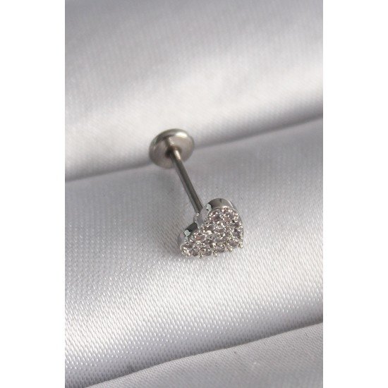 Özel Çelik Renk Zirkon Taşlı Kalp Model Tragus Piercing Fırsat!!!
