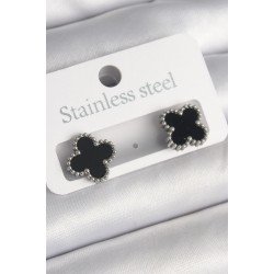 Özel Çelik Renk Siyah Yonca Model Kadın Küpe Fırsat!!!