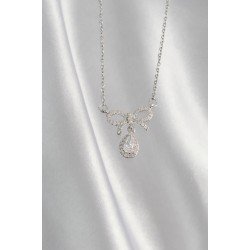 Özel Çelik Renk Zirkon Taşlı Fiyonk Detay Damla Kolye Fırsat!!!