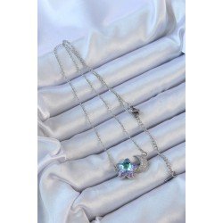 Özel Çelik Zincir Renk Ay Tasarımlı Renkli Zirkon Taşlı Çiçek Kolye Fırsat!!!