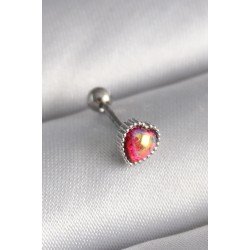 Çelik Gümüş Renk Kırmızı Mineli Kalp Tragus Piercing