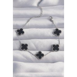 Özel Çelik Renk Siyah Mineli Yonca Bileklik Fırsat!!!