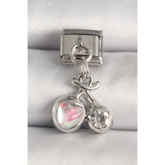 Özel Çelik Renk Pembe Mineli Kalp Zirkon Taş Detay Nomination Charm Fırsat!!!