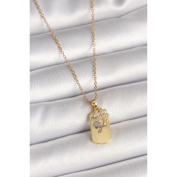 Özel Çelik Gold Renk Zincir Zirkon Taşlı Yonca Model Kadın Kolye Fırsat!!!