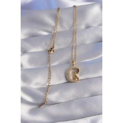 Özel Çelik Zincir Gold Renk Kuş Figürlü Zirkon Taşlı Ay Tasarımlı Kolye Fırsat!!!