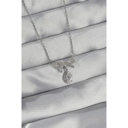 Özel Çelik Renk Zirkon Taşlı Fiyonk Detay Damla Kolye Fırsat!!!