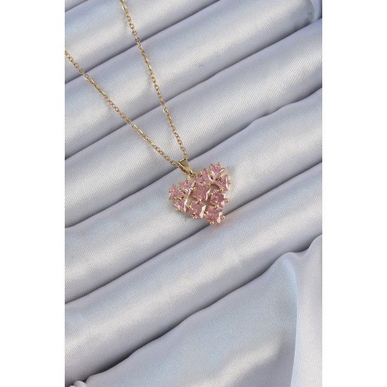 Özel Çelik Zincir Altın Renk Pembe Parçalı Zirkon Taşlı Kalp Kolye Fırsat!!!