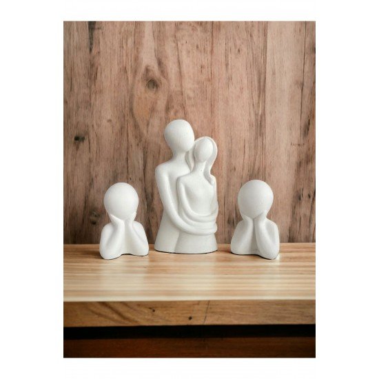 Aile iki çocuk ve sarılan aşıklar biblo seti