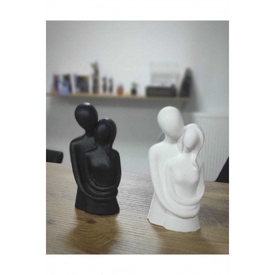 Sarılan Sevgililer Biblo 2'li Set Siyah- Beyaz