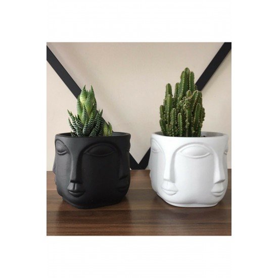 Havelka Beton 2'li Mat Siyah Beyaz Saksı