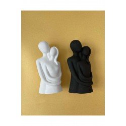 Sarılan Sevgililer Biblo 2'li Set Siyah- Beyaz