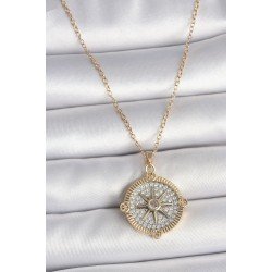 Özel Çelik Gold Renk Zirkon Taşlı Pusula Model Kadın Kolye Fırsat!!!