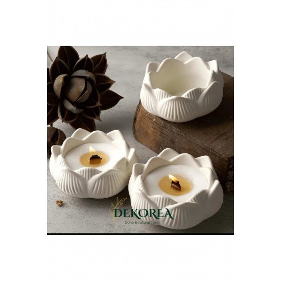 Dekorea Home Lotus Taş Tozu Mumluk – El Yapımı Aromaterapi Mum