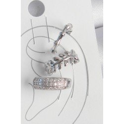 Özel Pirinç Renk Zirkon Taşlı 3'Lü Model Yaprak Figür Kadın Kıkırdak Küpe Fırsat!!!