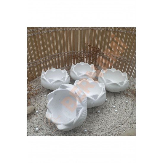 Lotus Taş Tozu Obje, Biblo, Dekoratif Eşya, Mumluk Nişan, Nikah, Doğum Günü, Özel Gün - 5 Adet