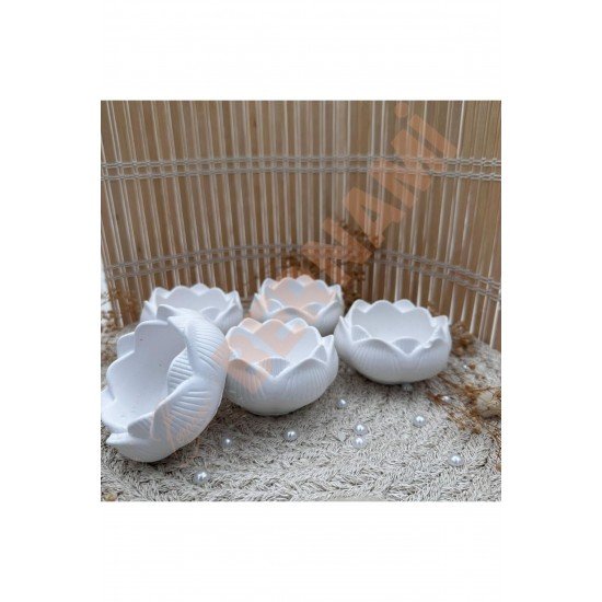 Lotus Taş Tozu Obje, Biblo, Dekoratif Eşya, Mumluk Nişan, Nikah, Doğum Günü, Özel Gün - 5 Adet