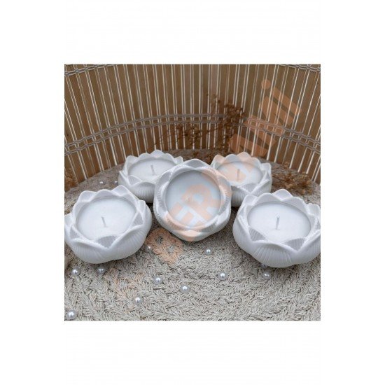 Lotus Taş Tozu Mum Sade Nişan, Nikah, Doğum Günü, Özel Gün - 5 Adet