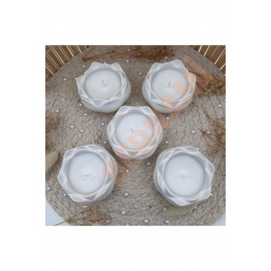 Lotus Taş Tozu Mum Sade Nişan, Nikah, Doğum Günü, Özel Gün - 5 Adet