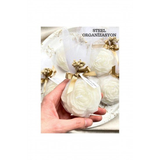 10 Adet Süslemeli Şakayık Mum, Düğün, Nikah, Kına, Söz, Doğum