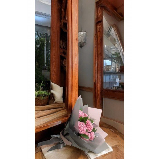 Pudra Şakayık Buket Mum (Sandal, Lavanta, Gül, Nar, Çikolata) Kokulu Mum %100 Soya Wax