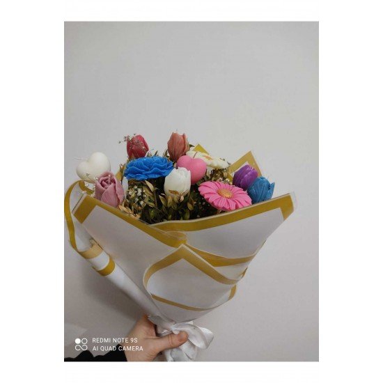 Bernamiofficial Buket Mum, Çiçek Mum, Kokulu Mum Çiçek