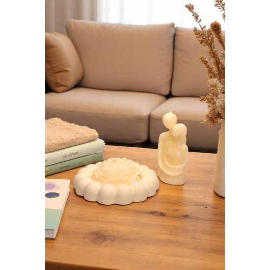 Beyaz Bubble Tabak ve Silüet Mum Seti – Dekoratif El Yapımı Mum, Bardak Altlığı (Şakayık Mum Hediye)